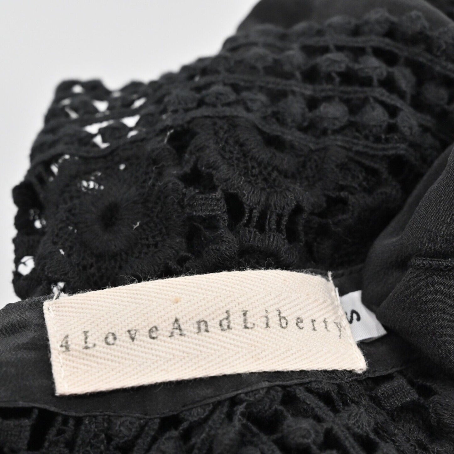 JOHNNY WAS Top Womens Size S Silk Crochet Black Tulip Back 4 LOVE AND LIBERTY