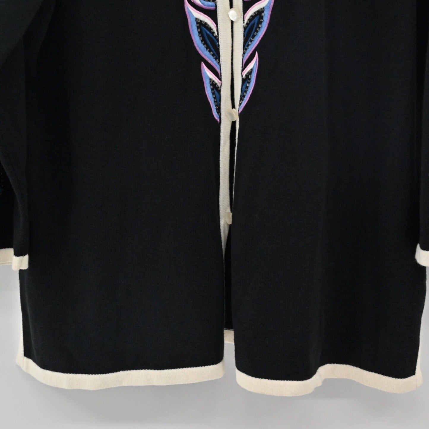 Vtg BOB MACKIE Cardigan Womens Sz M Cut Out Floral Embroidered Beaded Rhinestone