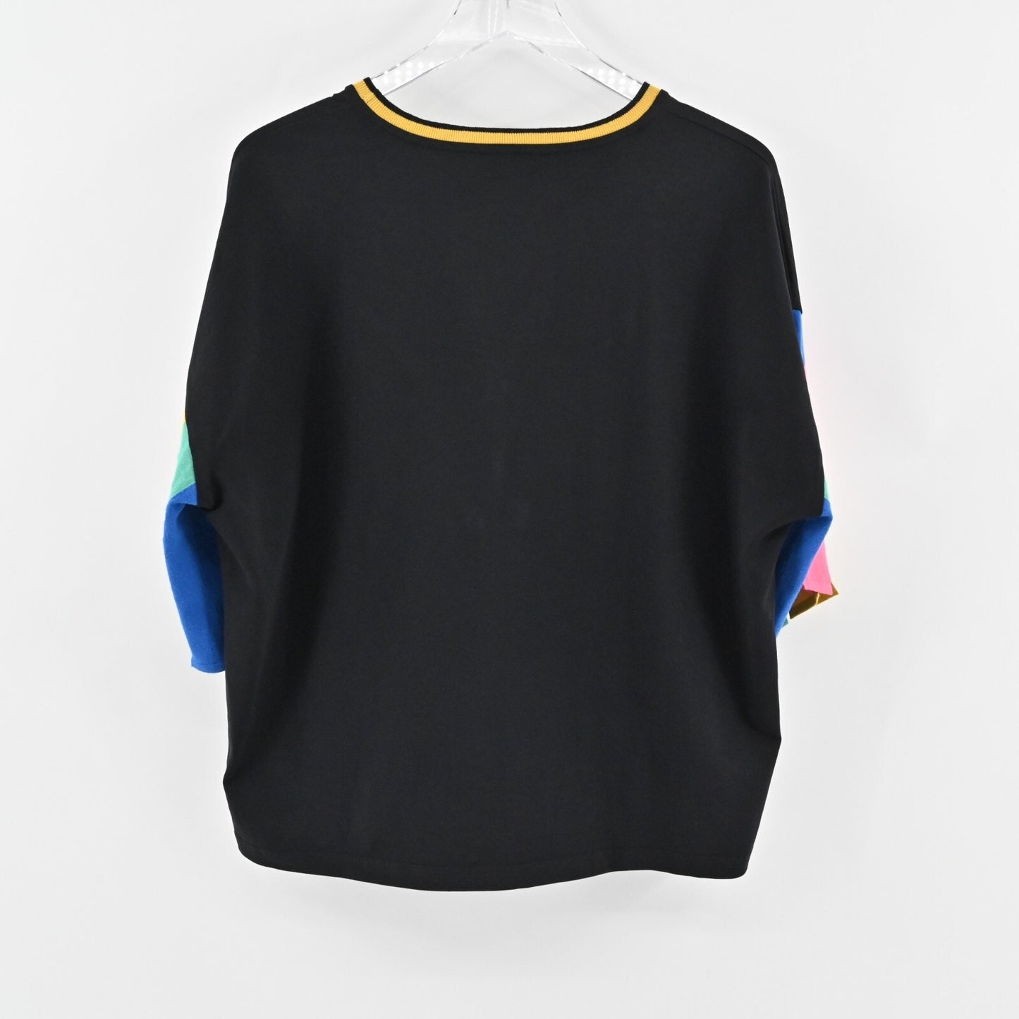 KNITSS Top Womens Size L Didi Knit Black Multicolor Rainbow Stripe Sleeve Shirt