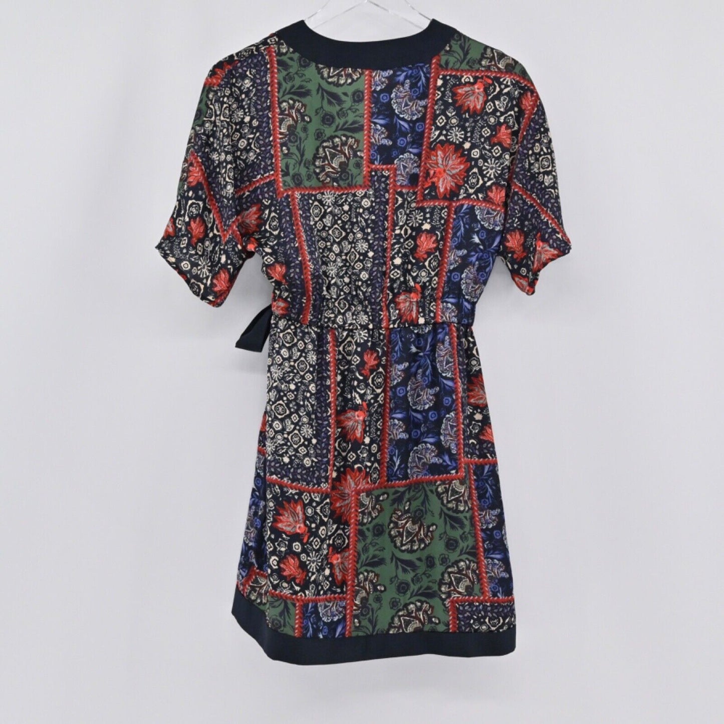 ZARA Dress Womens Sz Small Floral Wrap Mini Patchwork Boho Kimono Dolman Sleeve