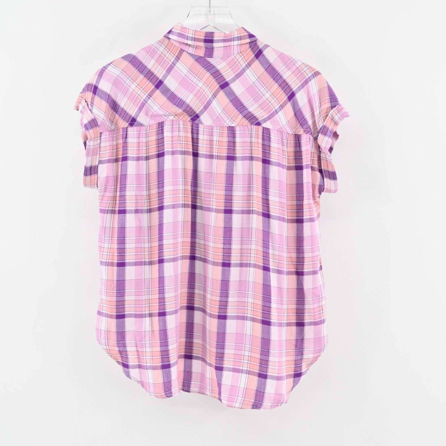 CLOTH STONE Top Womens Sz S Pink Purple Plaid Button Front Short Sleeve Western