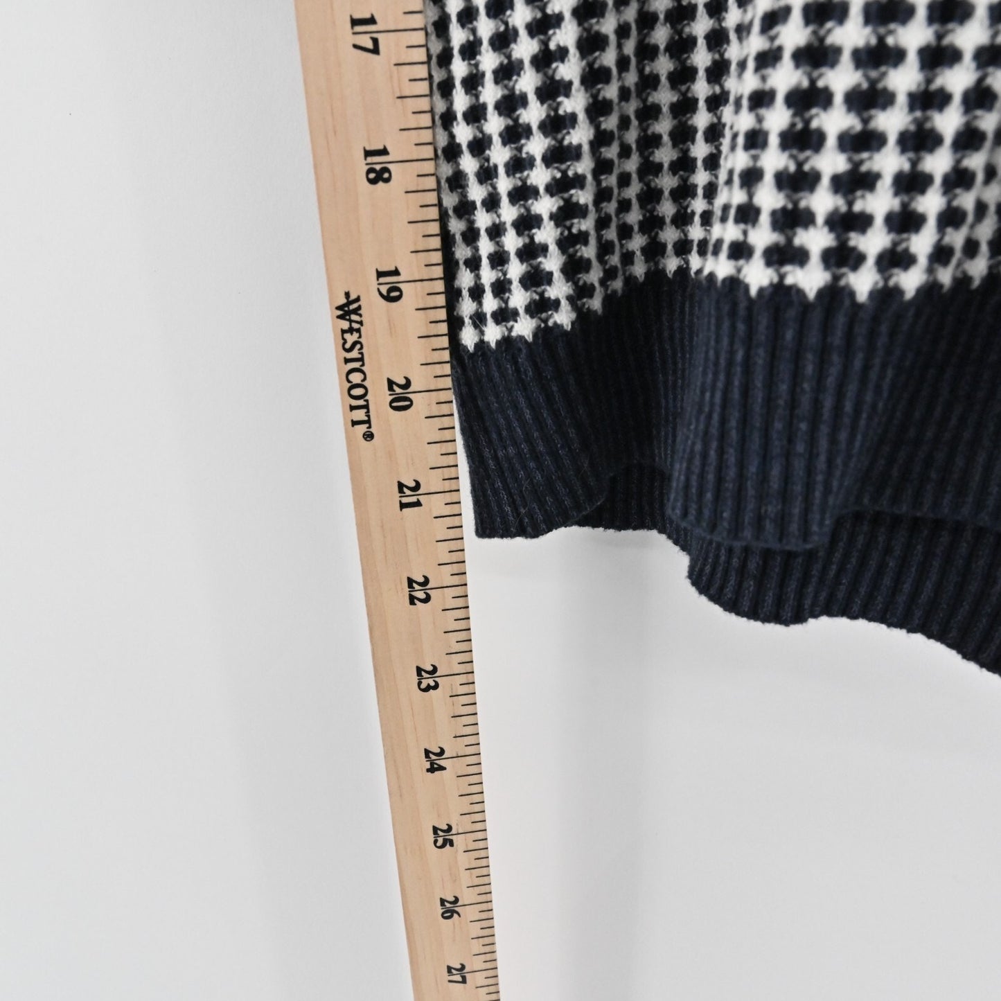 FREE PEOPLE Womens Hooded Sweater Size S Navy Blue White Cotton Knit Fitted Top