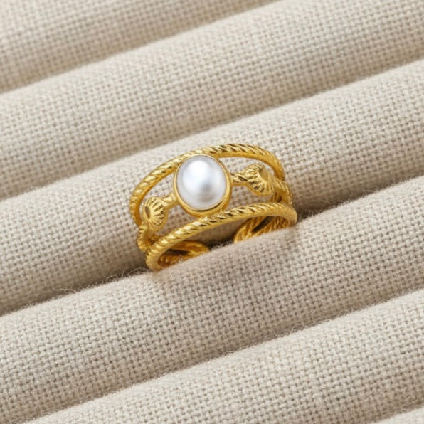 18K Gold Plated Stainless Steel Spiral Disc Adjustable Ring
