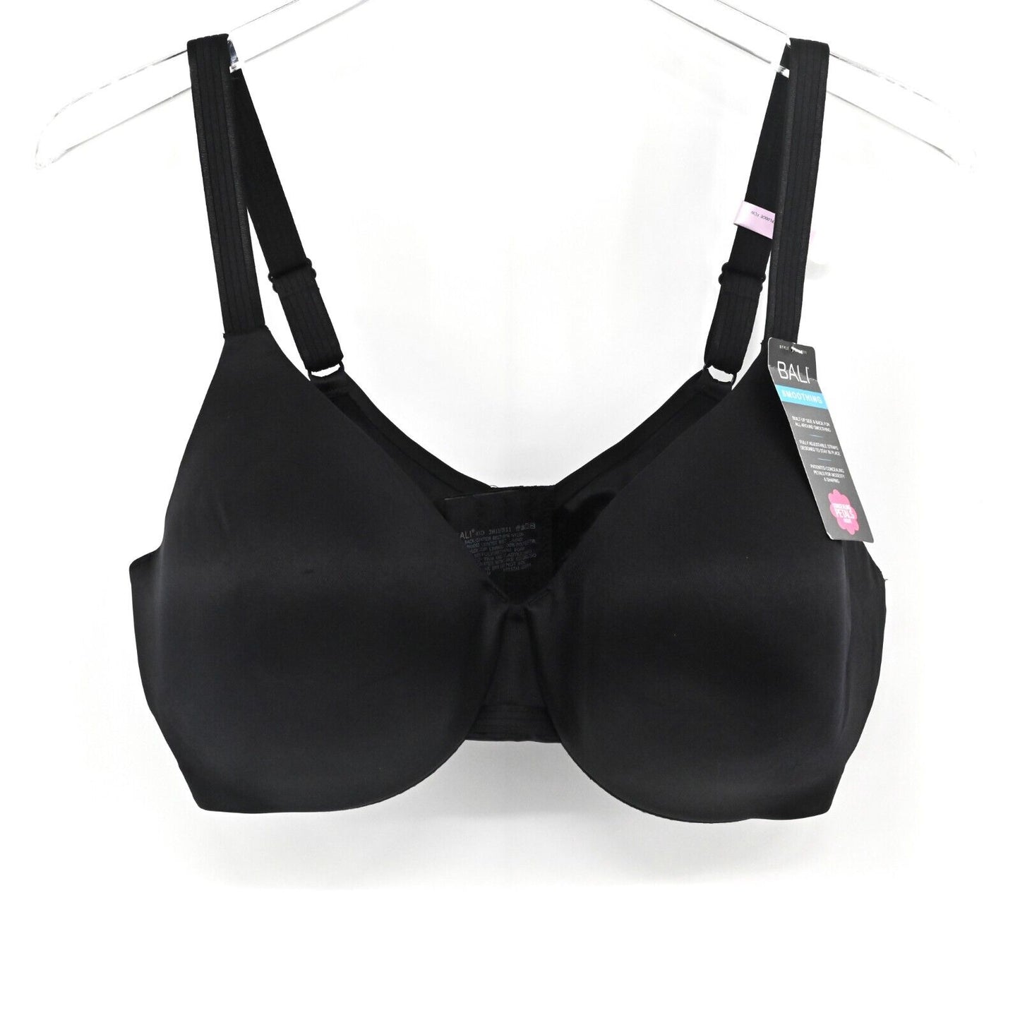 BALI Bra Womens Sz 40D Black Smoothing Concealing Petals Seamless Underwire NEW