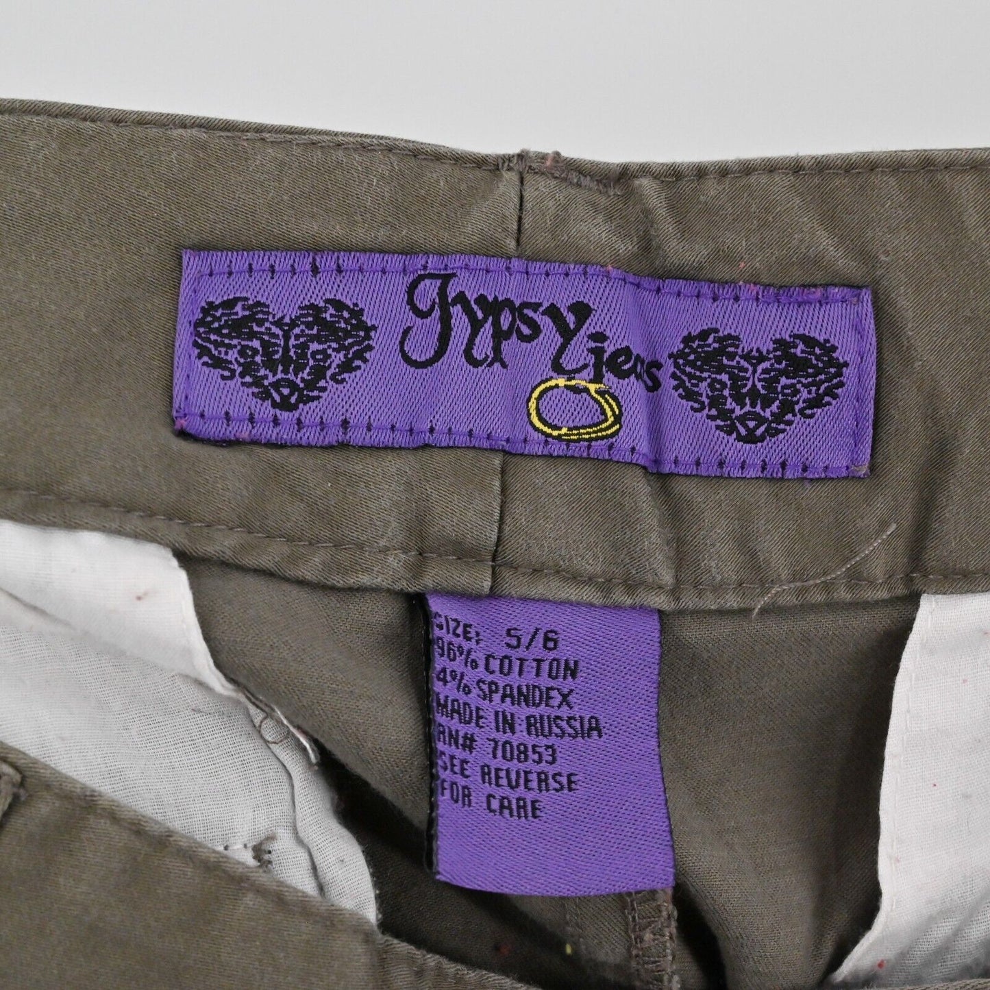 Vintage GYPSY JEANS Pants Womens Sz 6 Army Green Cargo Roll Tab Hem Utility Y2k