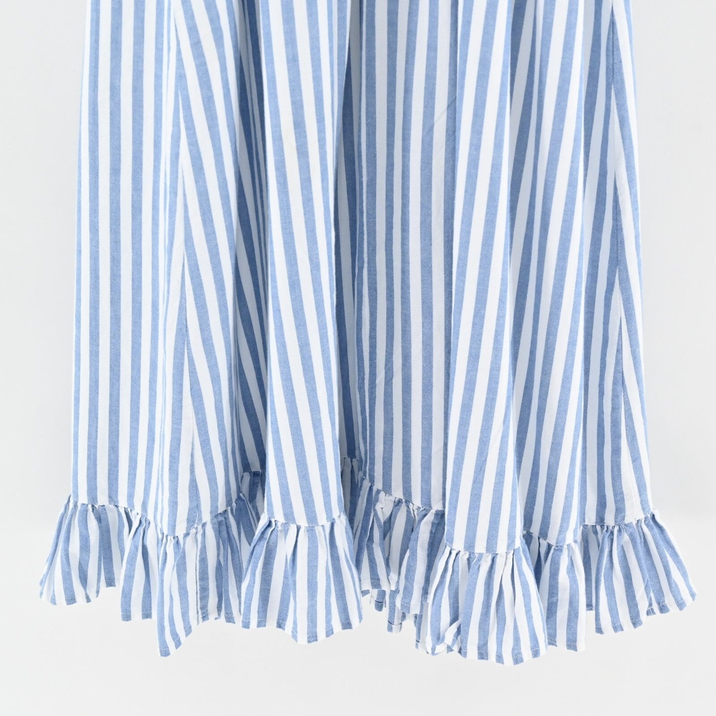 AND NOW THIS Dress Size M Chambray Blue White Stripe Ruffle Sleeveless Midi NEW