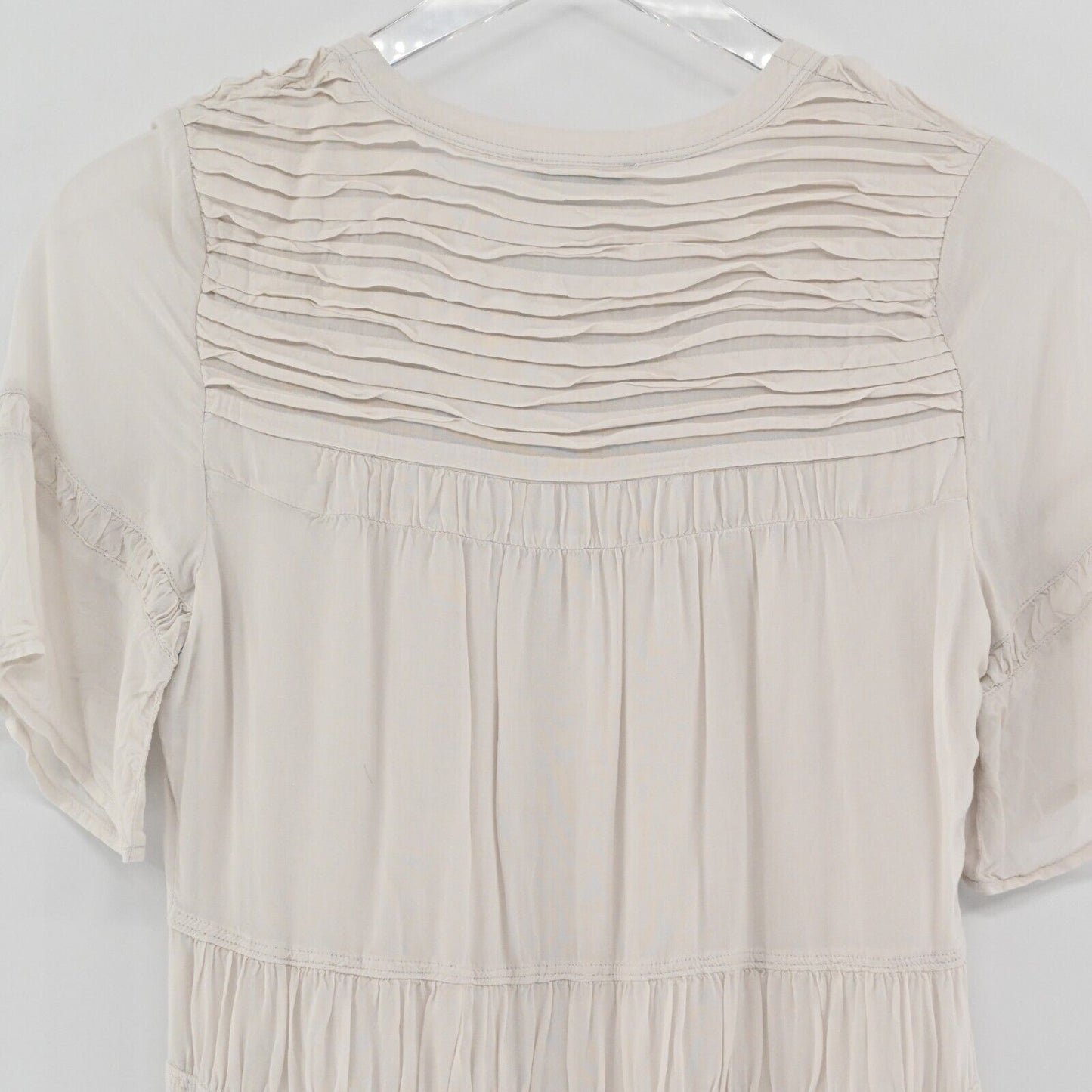 JAMES PERSE Dress Womens Sz XS Standard Pleated Ivory Short Sleeve Shift Viscose