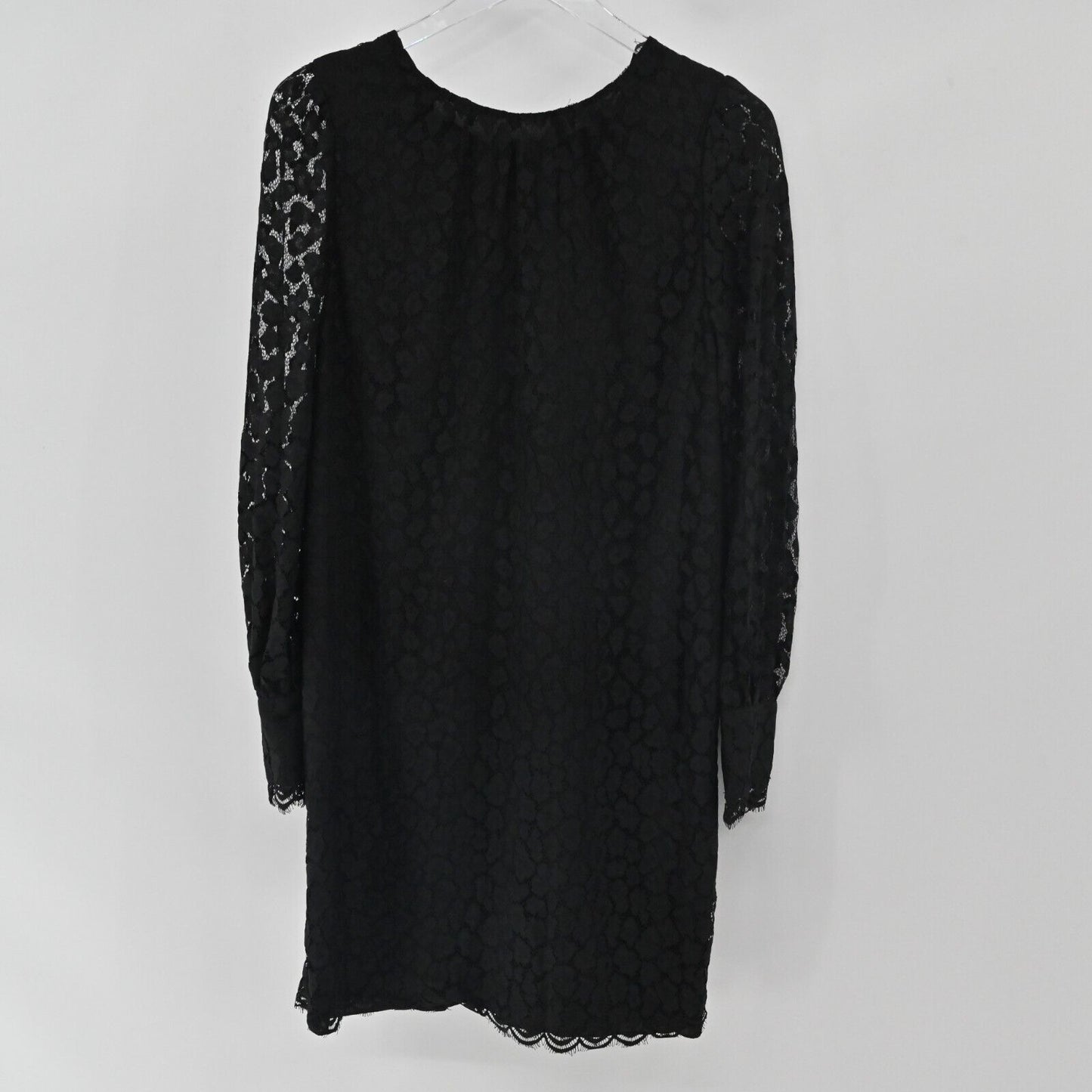 WHISTLES Dress Womens Sz 12 Black Animal Lace Tie Detail Sheer Puff Sleeve Shift