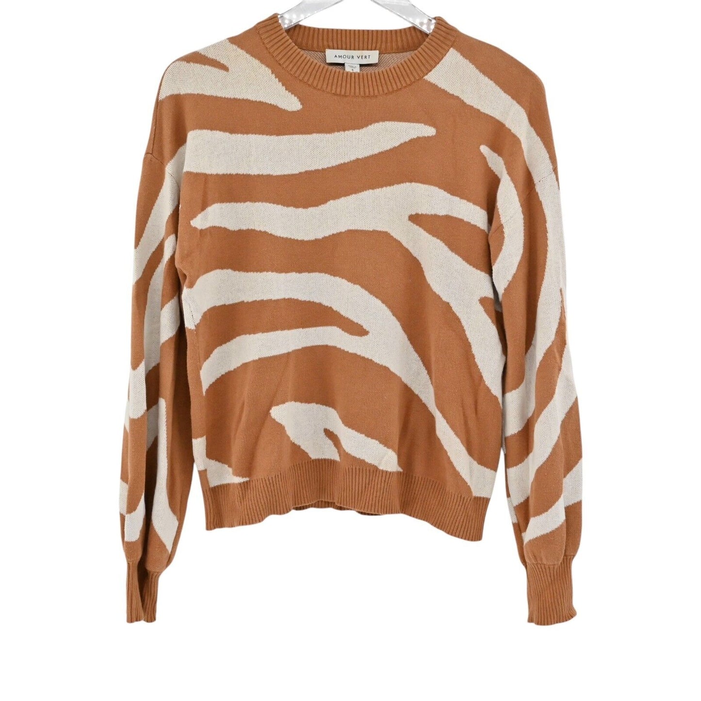 AMOUR VERT Sweater Womens Size S Zebra Print Adelola Crewneck Long Sleeve Knit