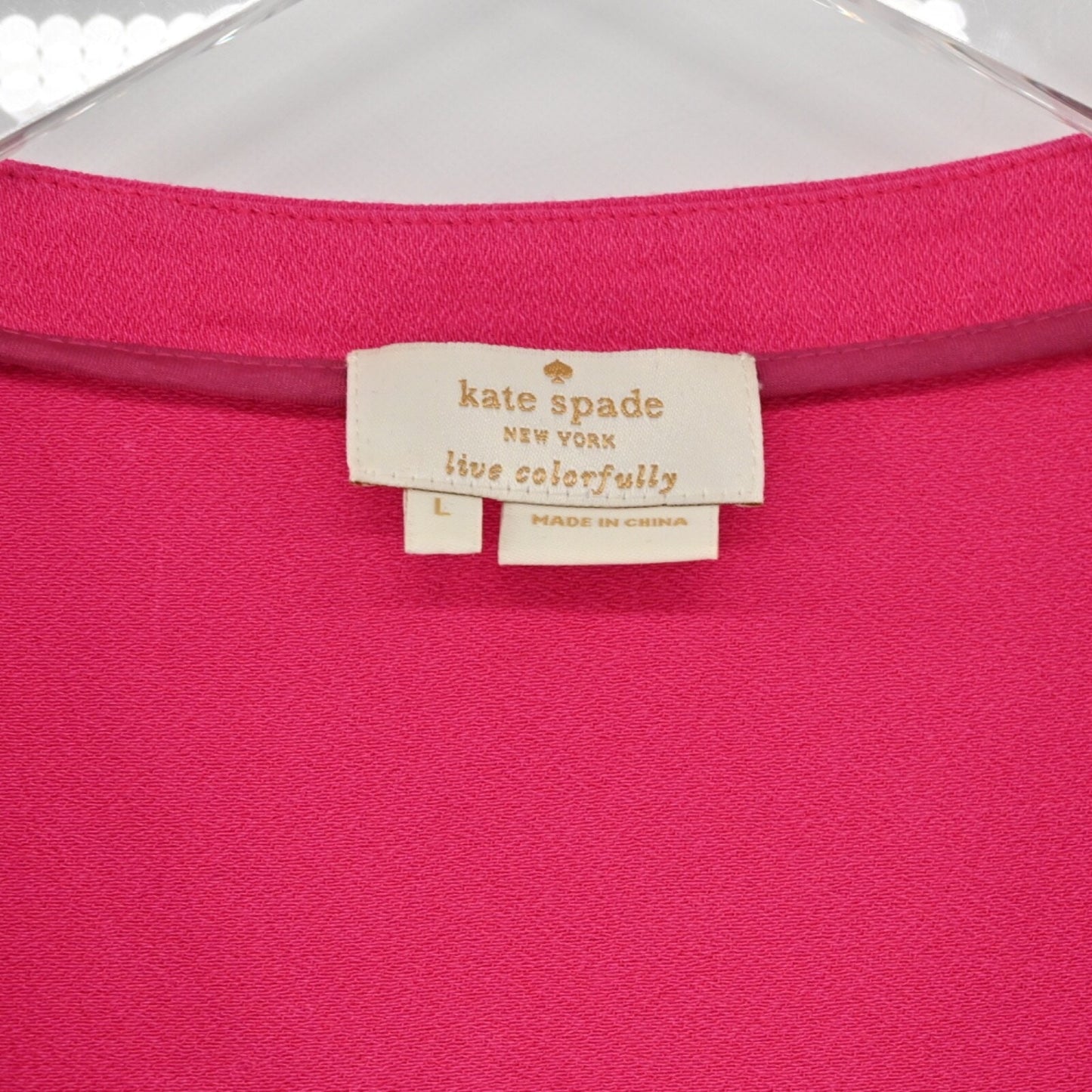 KATE SPADE Top Womens Sz L Pink V Neck Ruffle Flutter Cap Sleeve Preppy New York