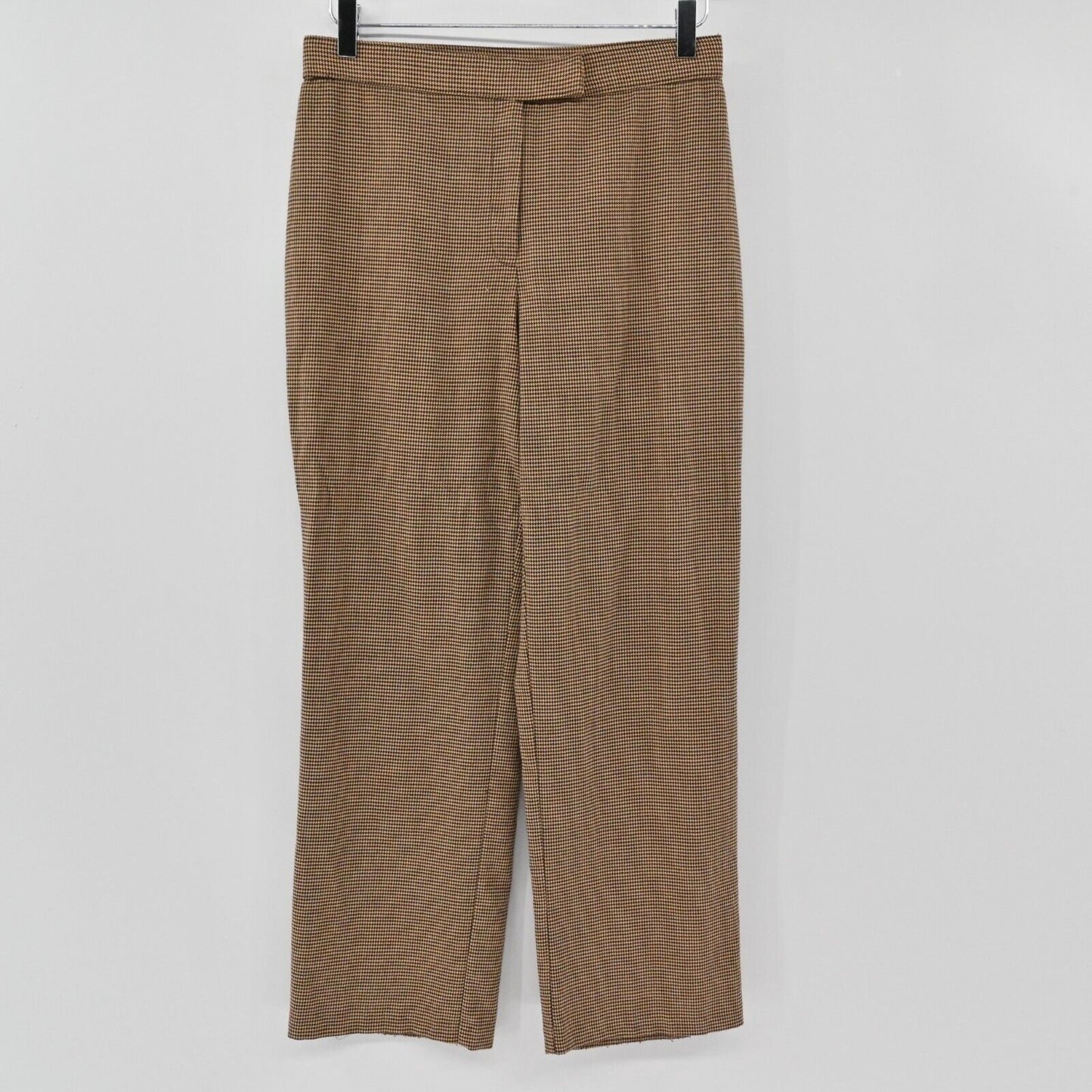 Vtg SAG HARBOR Pants Womens Sz 8P Stretch Houndstooth Black Tan Wide Leg Trouser