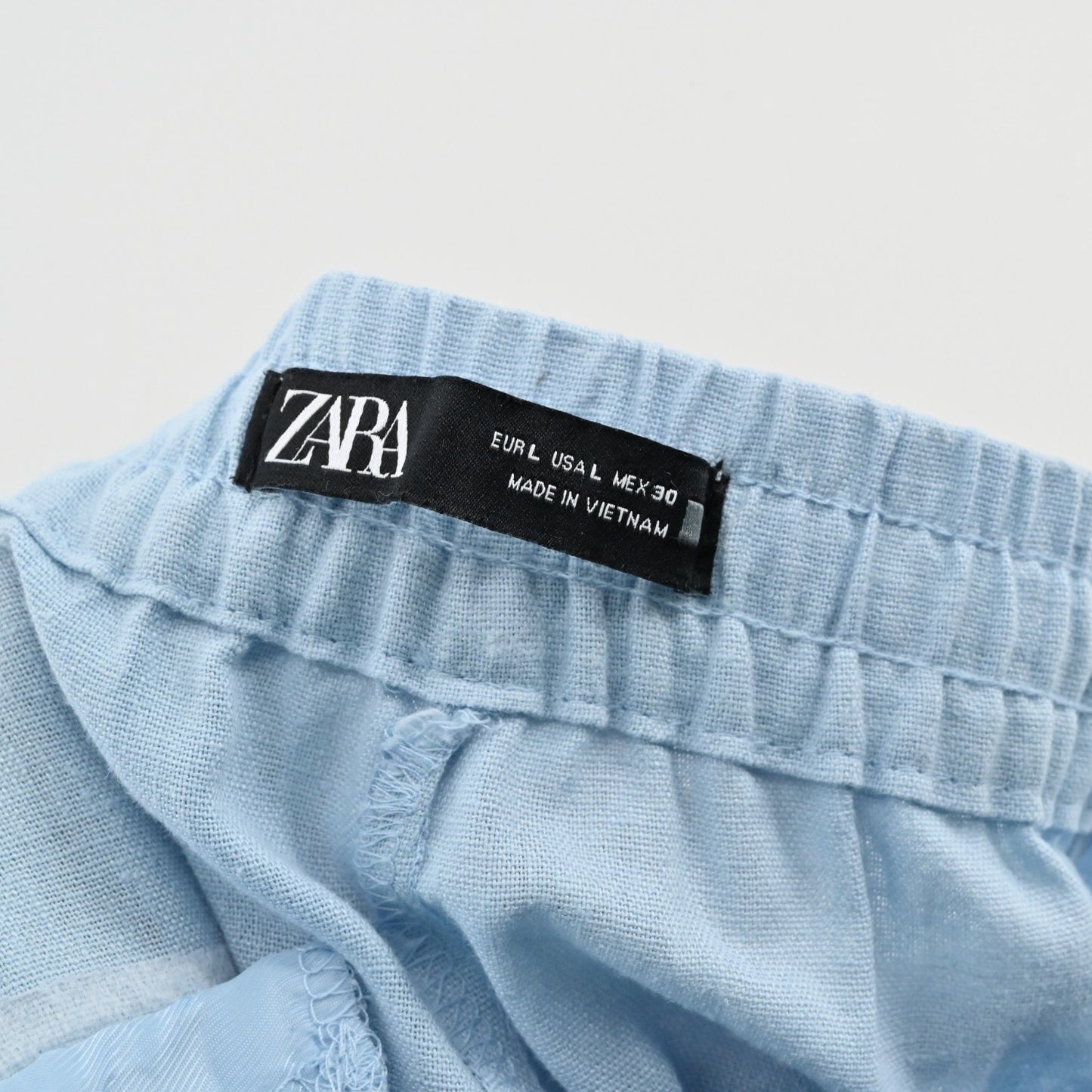 Zara Womens Blue Wide Leg Pants Size L Drawstring Waist High Rise Linen Blend