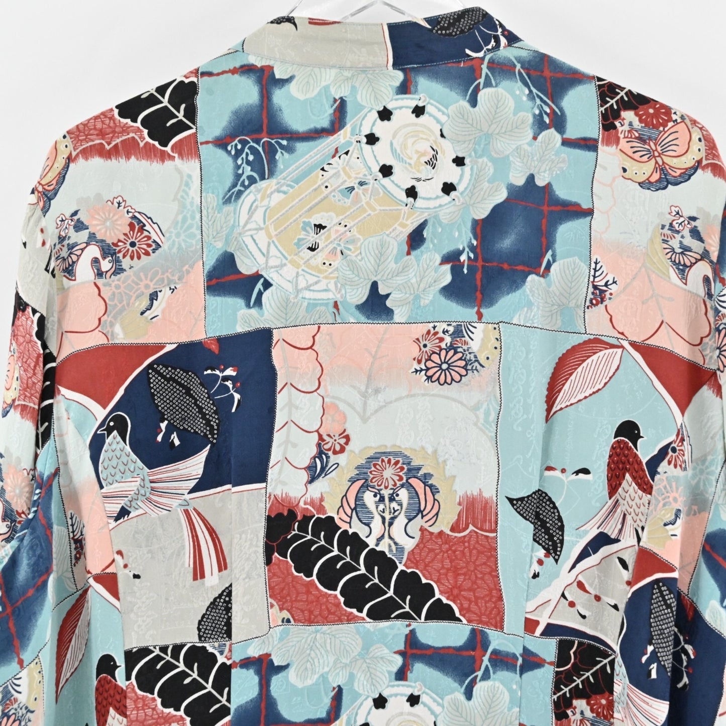 CITRON Santa Monica Womens Silk Top Size XXL Art to Wear Asian Bird Fish Button