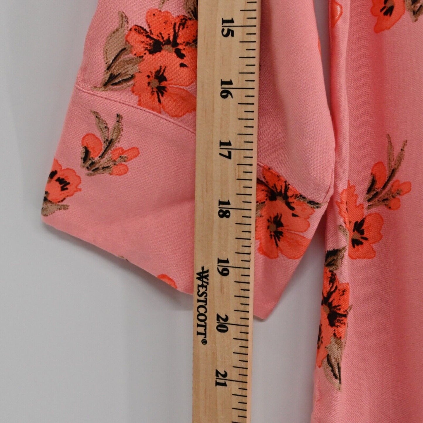 PERLAVERA Top Womens Size S Pink Floral 3/4 Sleeve Button Up Preppy Boho Office