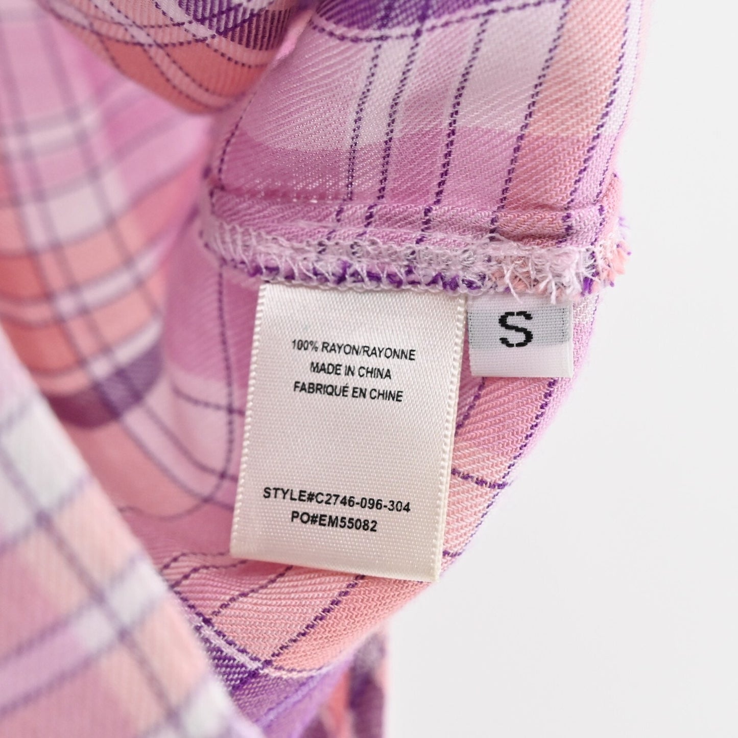 CLOTH STONE Top Womens Sz S Pink Purple Plaid Button Front Short Sleeve Western