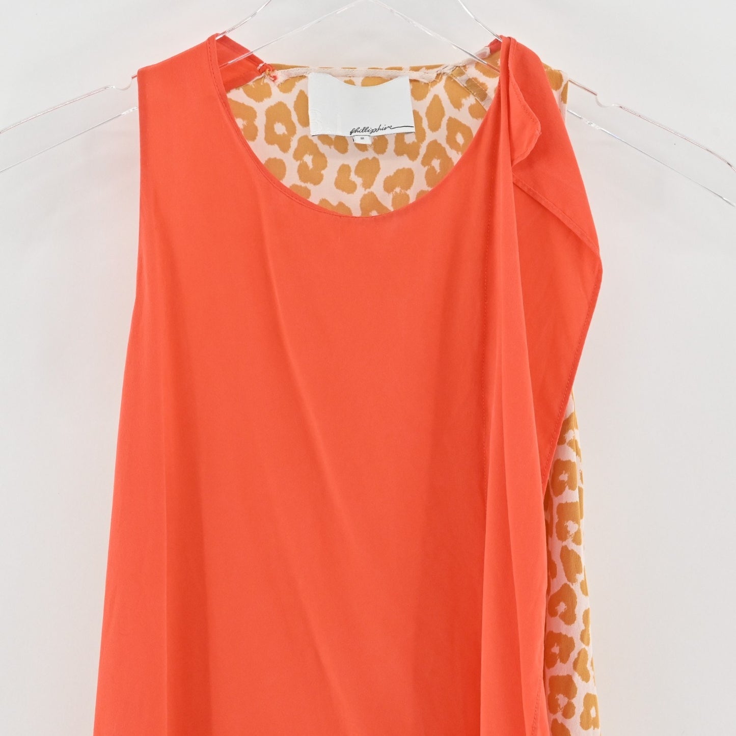 3.1 Phillip Lim Silk Dress Size 2 Orange Leopard Print Panel Sleeveless Mini