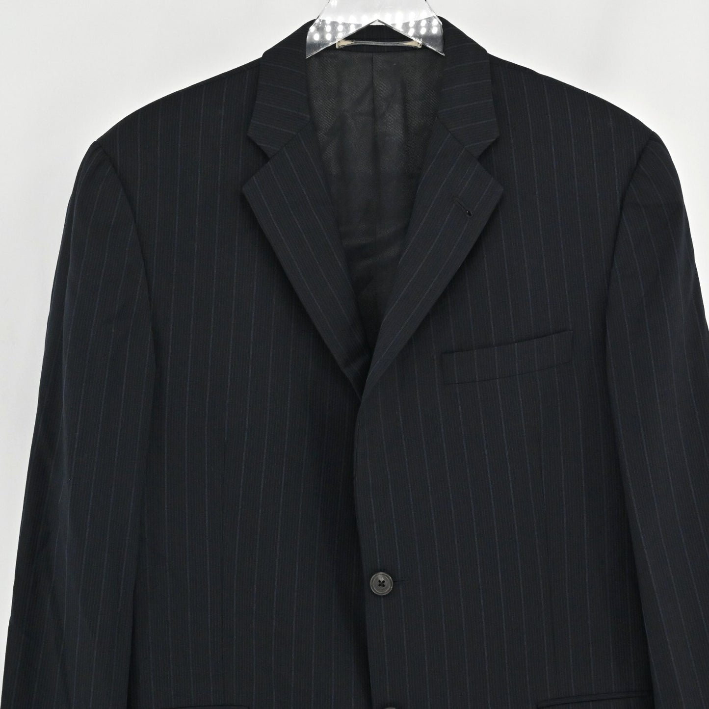 Vtg BURBERRY Mens Pinstripe Blazer Size 42R Wool Sport Coat Black Union Made 90s