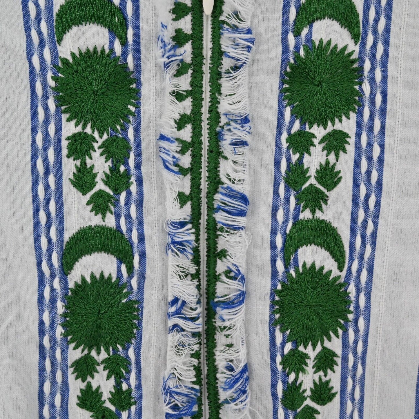 RUNGOLEE Dress Womens Sz XS Blue Green Striped Mini Embroidered Boho Cottagecore