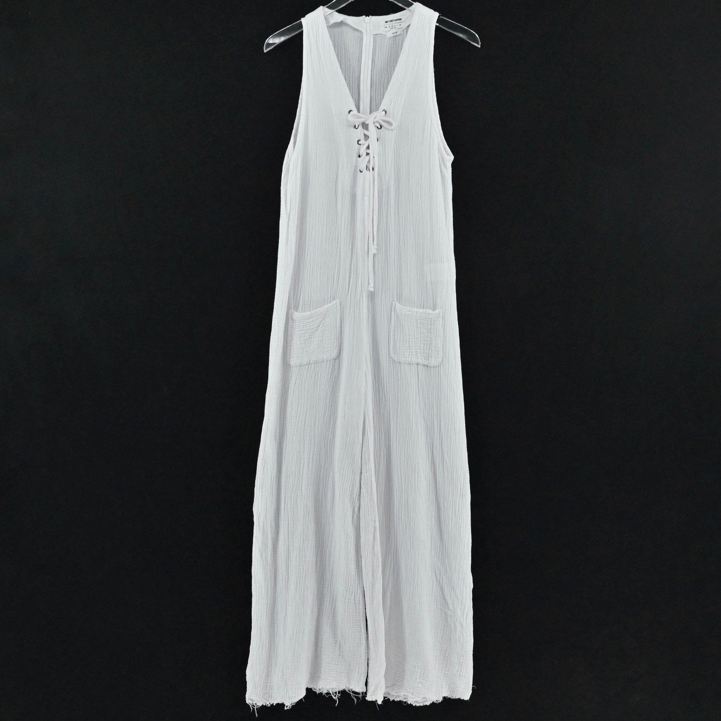 ONE TEASPOON Womens Luxe Gauze Jumpsuit Size S White Wide Leg Cotton Lace Up