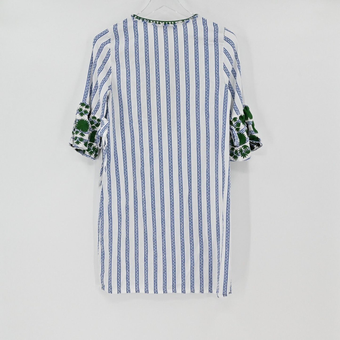 RUNGOLEE Dress Womens Sz XS Blue Green Striped Mini Embroidered Boho Cottagecore