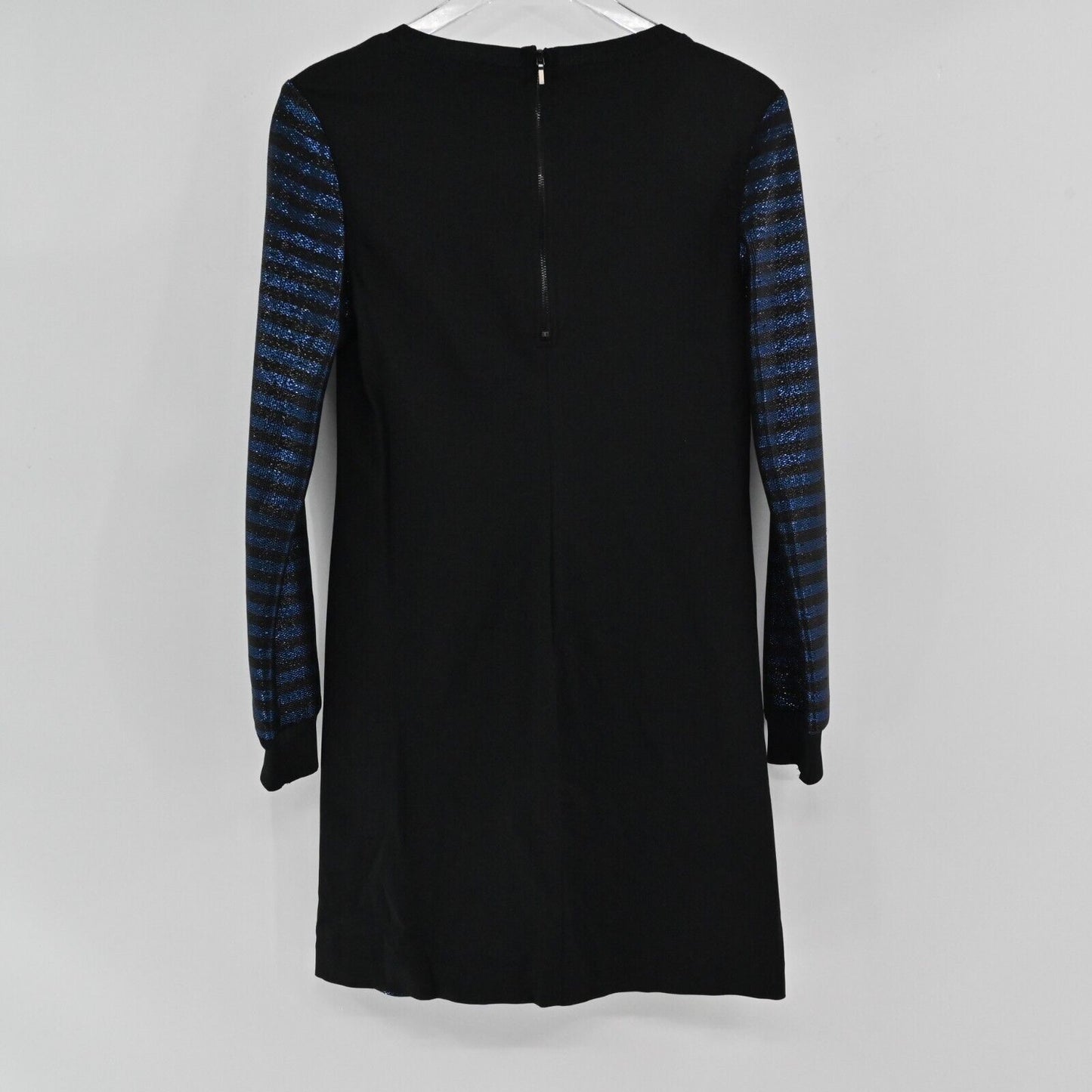 TRINA TURK Dress Womens Sz 6 Metallic Black Blue Stripe Scoop Neck Mini Sweater
