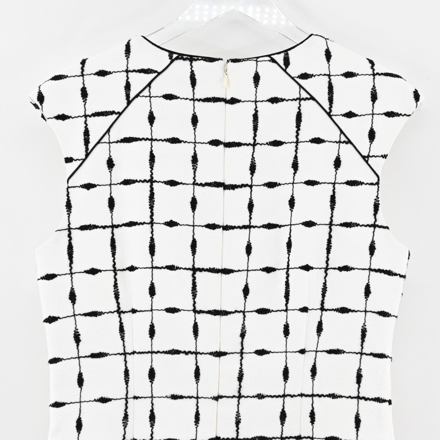 BADGLEY MISCHKA Dress Sz 10 Belle White Black Windowpane Print Cap Sleeve Retro