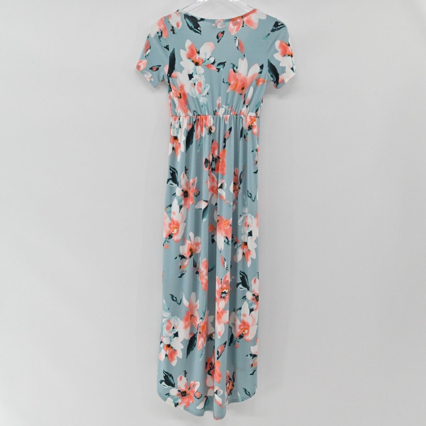 STORY Dress Womens Size S Blue Coral Summer Floral Maxi Hi Low Stretch Comfort
