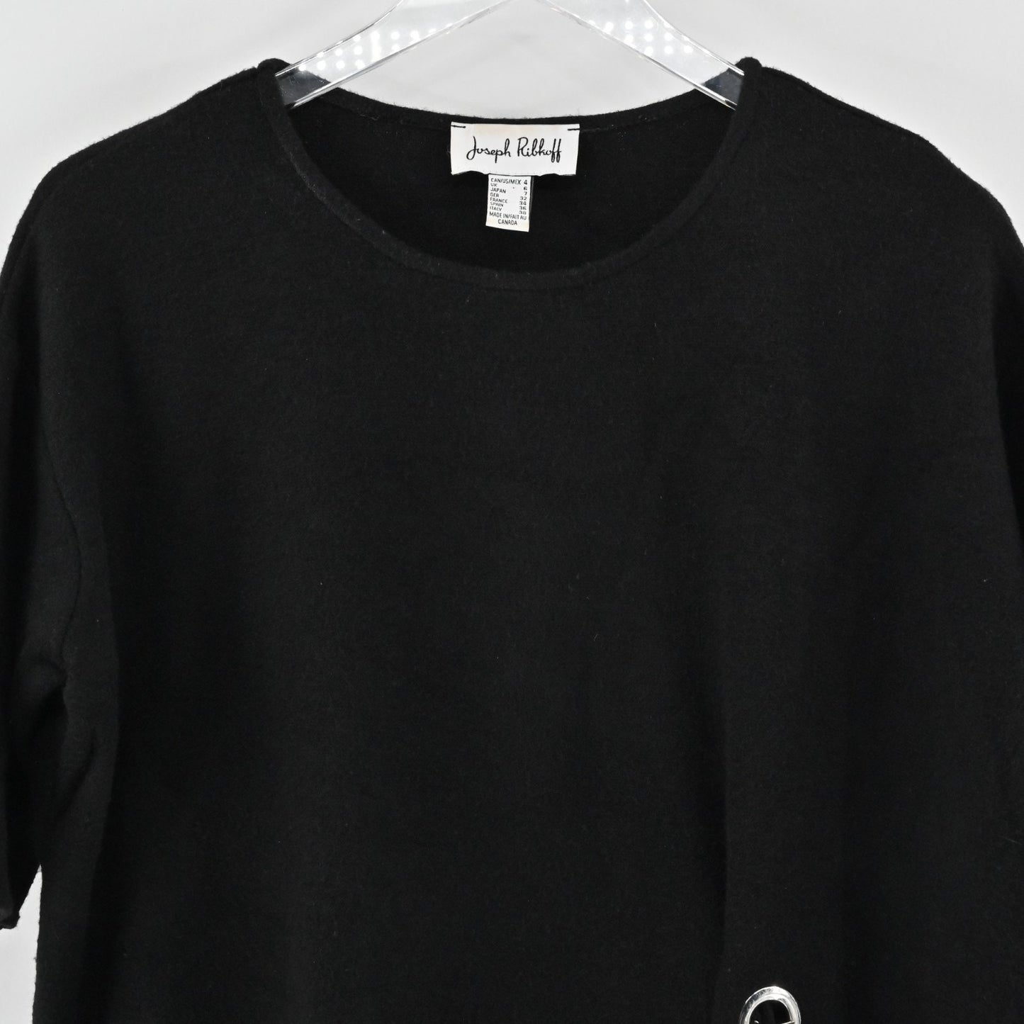 Joseph Ribkoff Womens Black Asymmetrical Top Size 4 Silver Toggle Detail Blouse