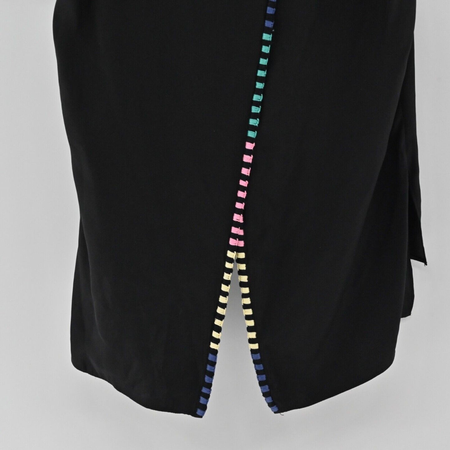 PARKER Top Womens Size XS Black Rainbow Embroidered Stripe Silk Split Back Tank