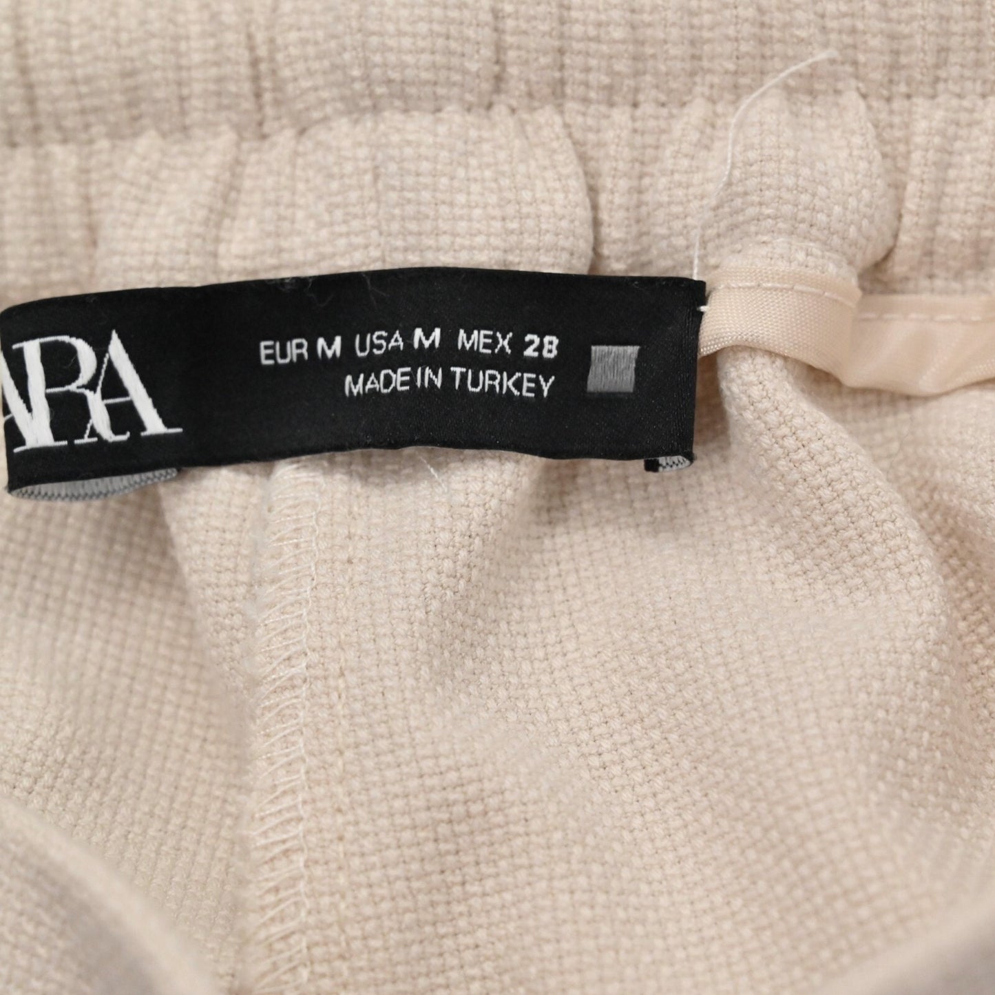 ZARA Womens Pull On Pants Size M Ivory Drawstring Tapered Minimalist Neutral
