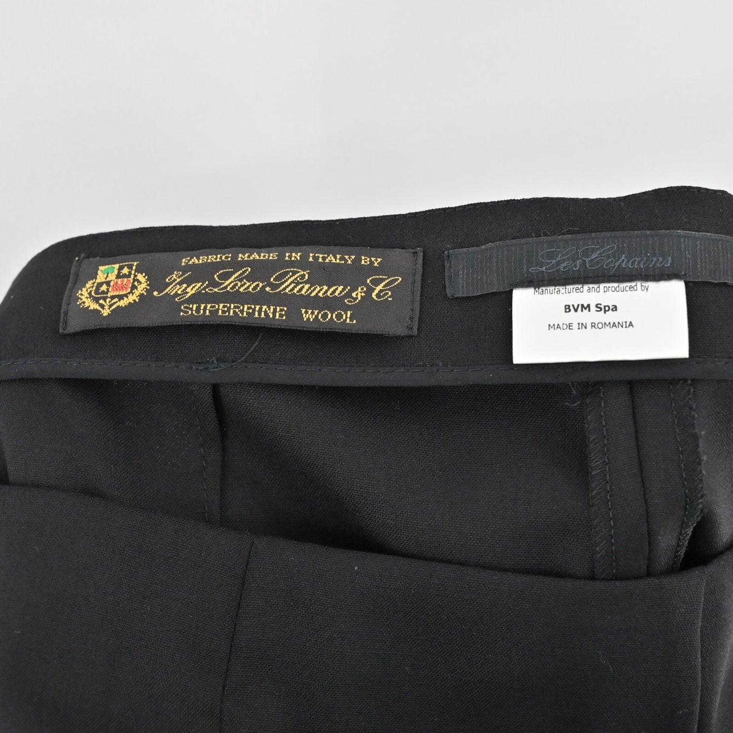 LES COPAINS Pants Womens Size 48 Black Loro Piana Wool Straight Leg Trousers