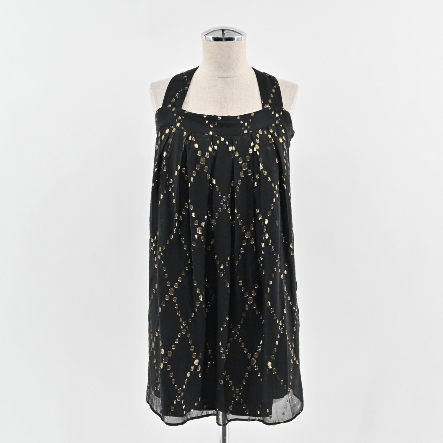 ADAM LIPPES Silk Dress Sz 6 AdamPlusEve Black Gold Lurex Detail Sleeveless Mini