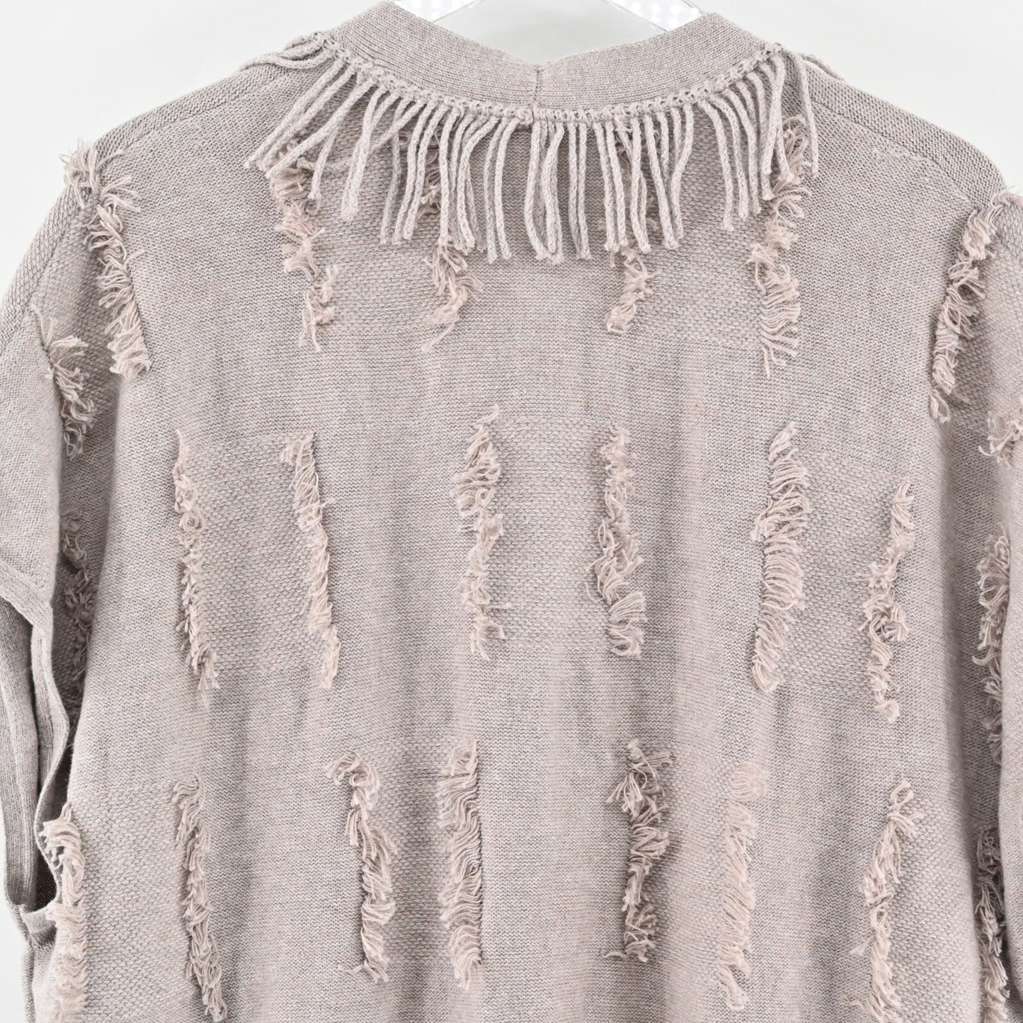 J JILL Womens Fringe Cardigan Sweater Size L Jacquard Gilet Light Mocha Heather