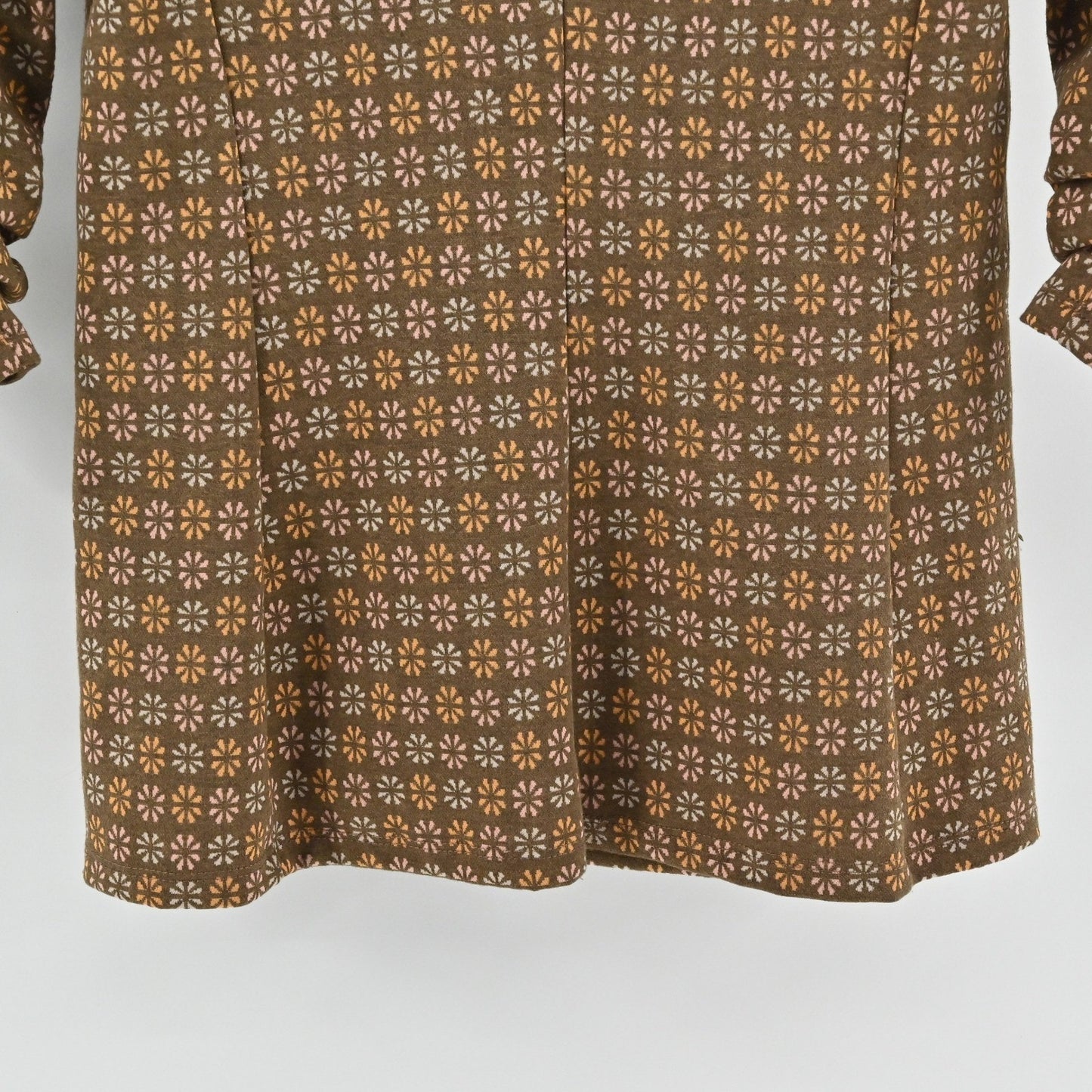 Altard State Floral Print Brown Blazer Size S Retro Mod Ruched 3/4 Sleeve USA