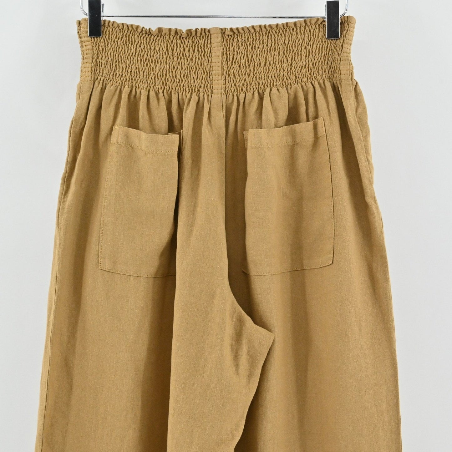 Wrap London Womens Wide Leg Linen Smocked Pants Size 14 Trousers Granola Girl