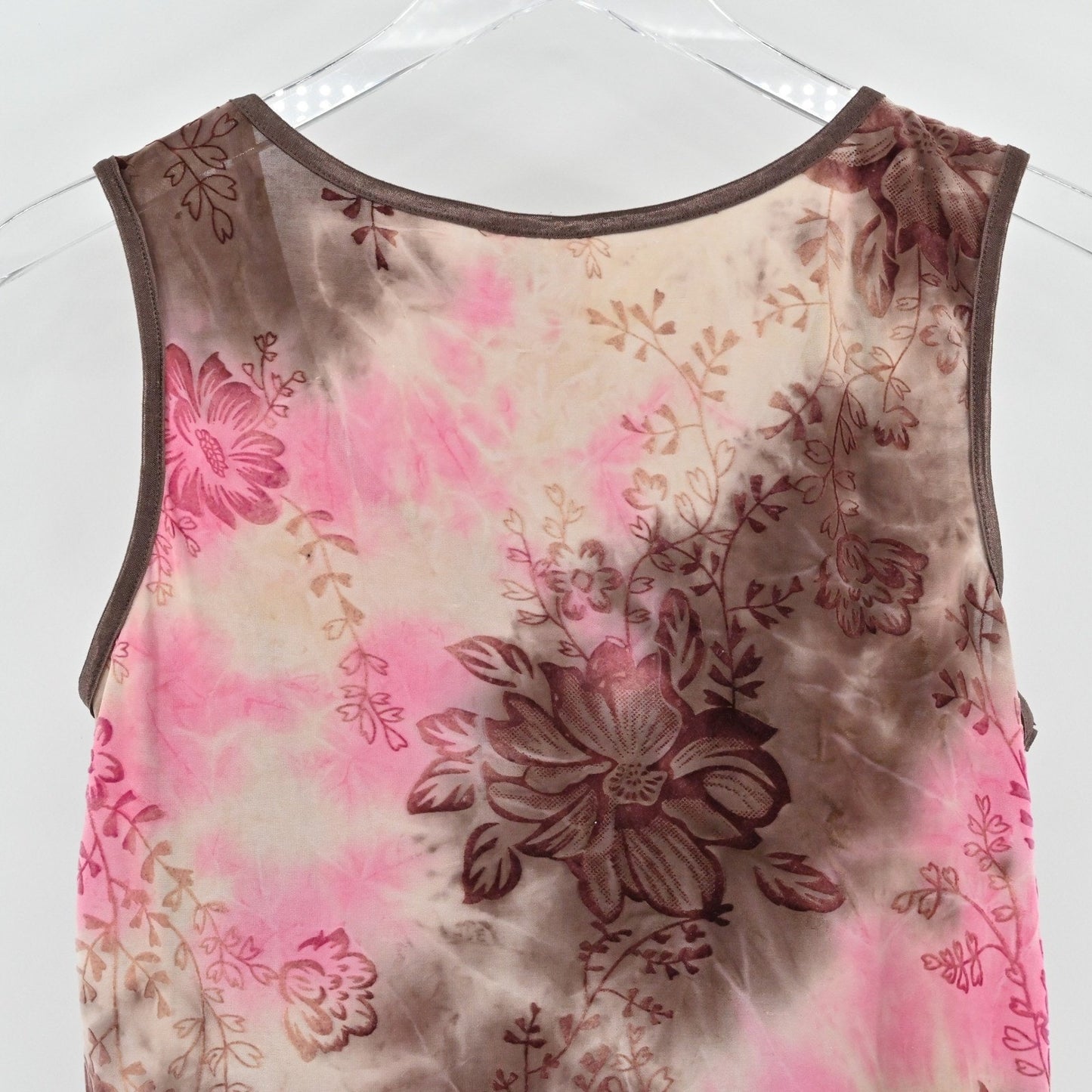 Vtg Y2k Sami Jo Burnout Velvet Top Womens Sz M Corset Floral Brown Pink Tie Dye