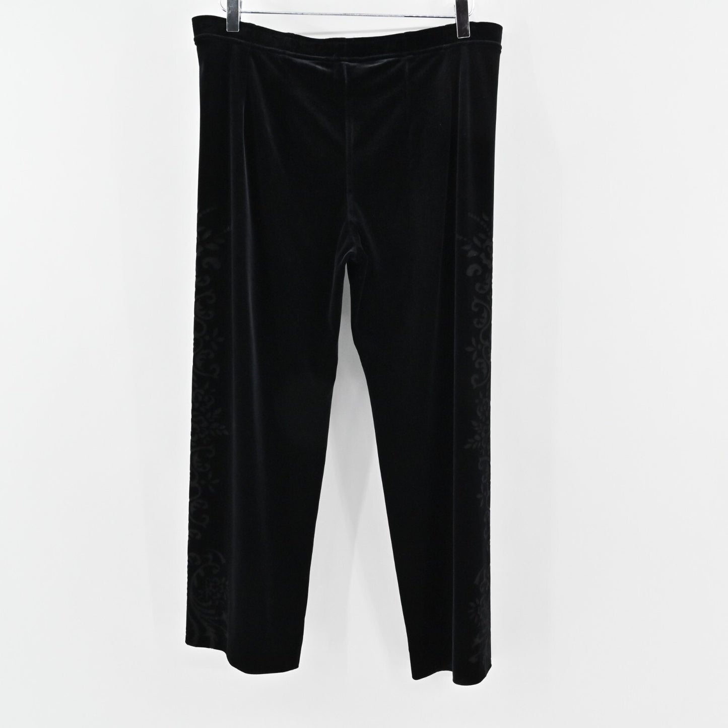 ST JOHN Pants Womens Sz S Sport Pull On Black Wide Leg Velvet Burnout Side Print