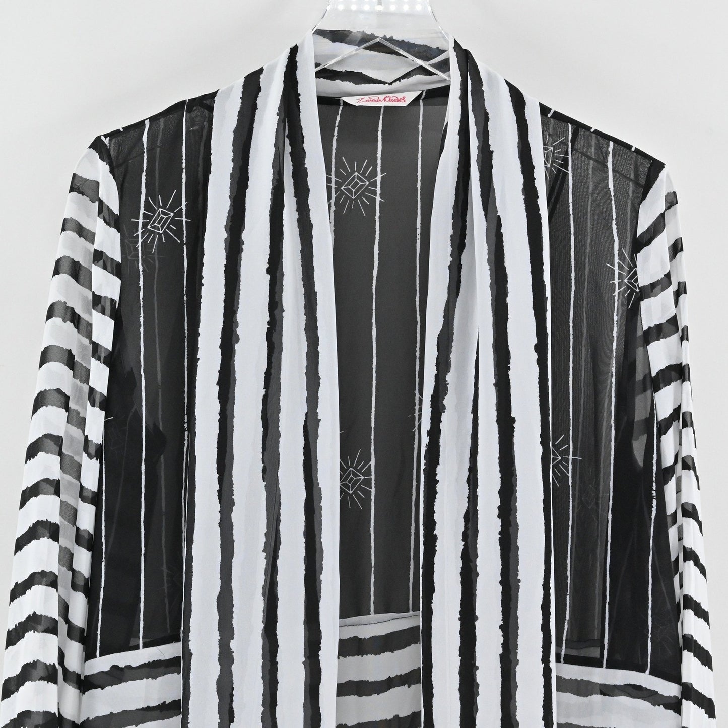 Zandra Rhodes Striped Sheer Duster Cardigan Size S Black White Kimono Festival
