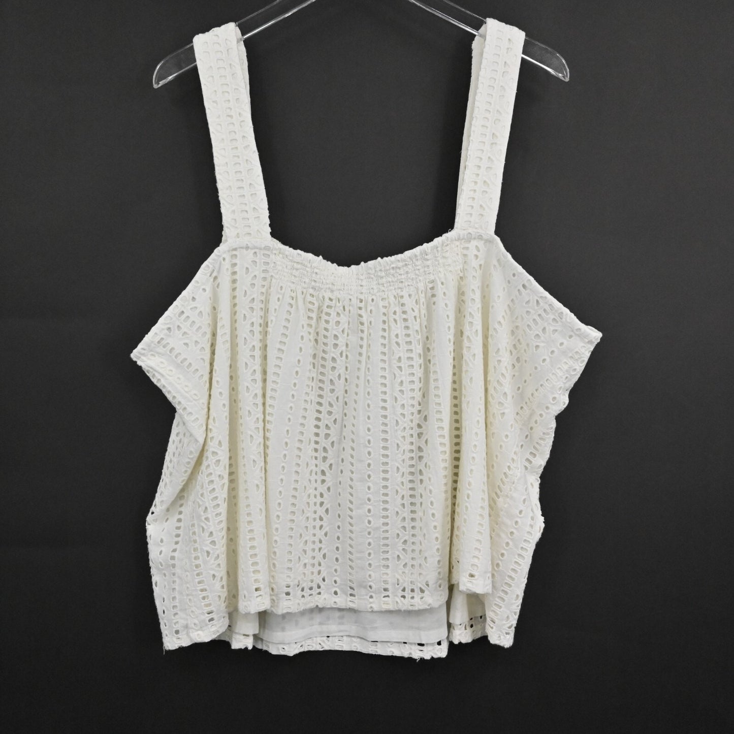 SUNDANCE Womens Eyelet Top Size XXL Sleeveless Sugar Sand Ivory Pom Pom Blouse