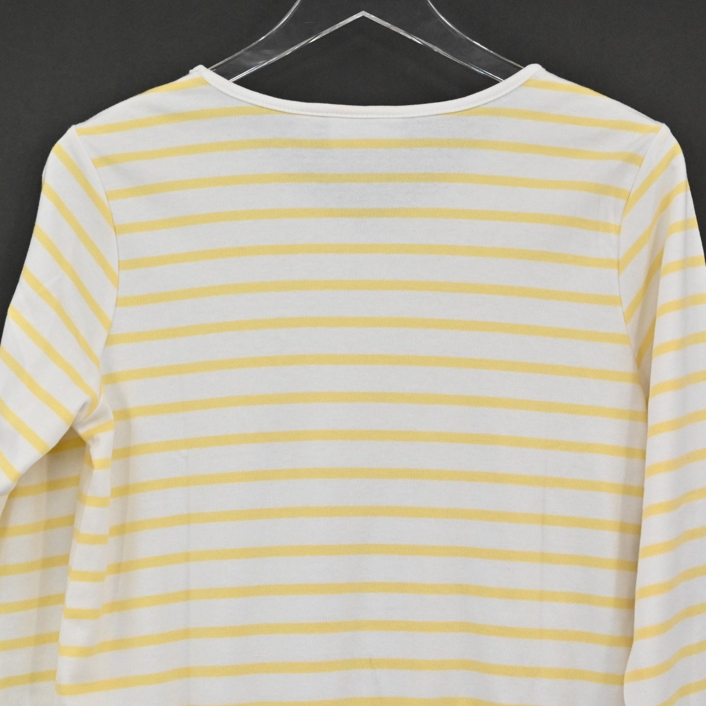 Quacker Factory Womens Sequin Butterfly Top Size S Yellow White Stripe Knit NEW