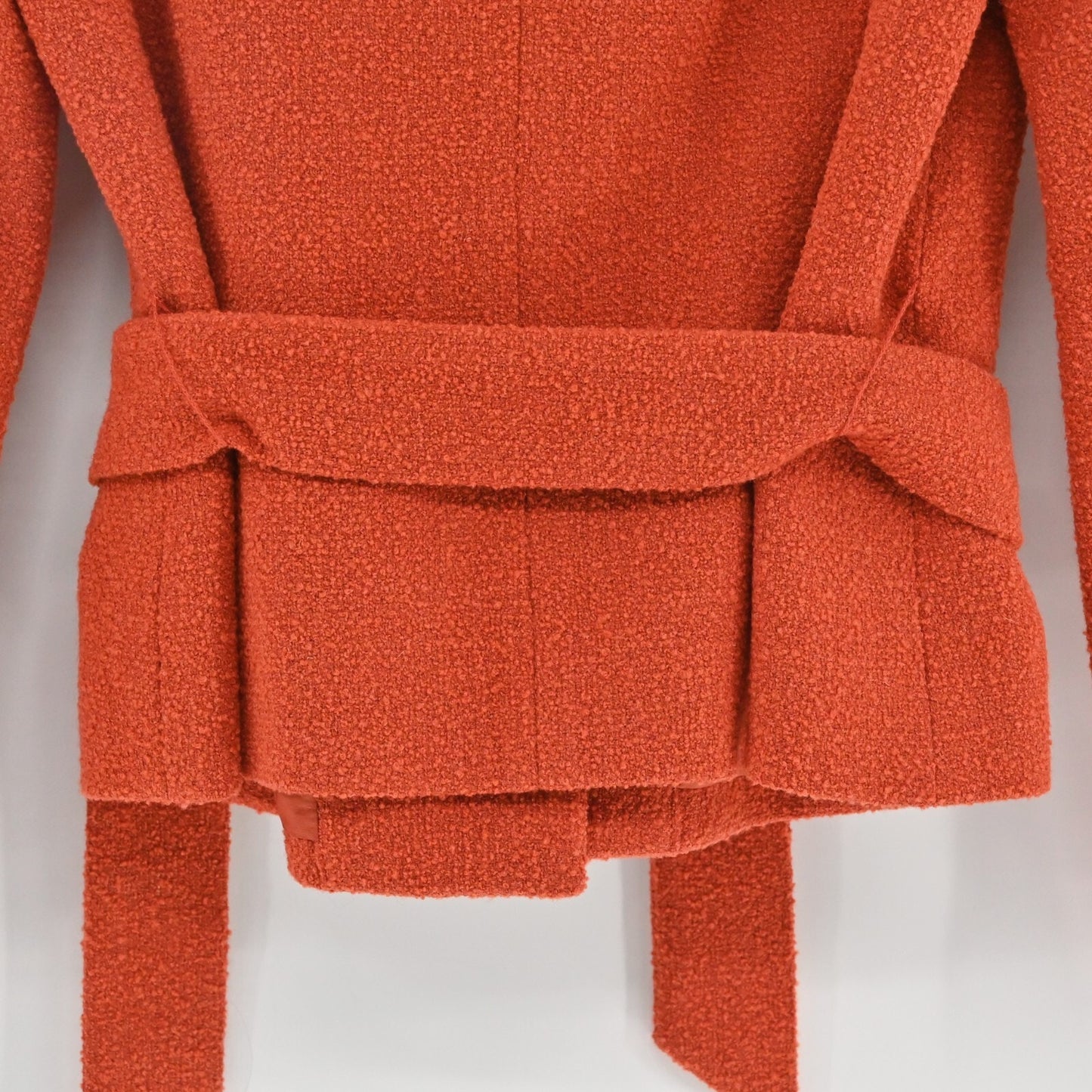 JONES NY Womens Wool Tweed Jacket Size 4 Red Orange Belted Button Retro Collared