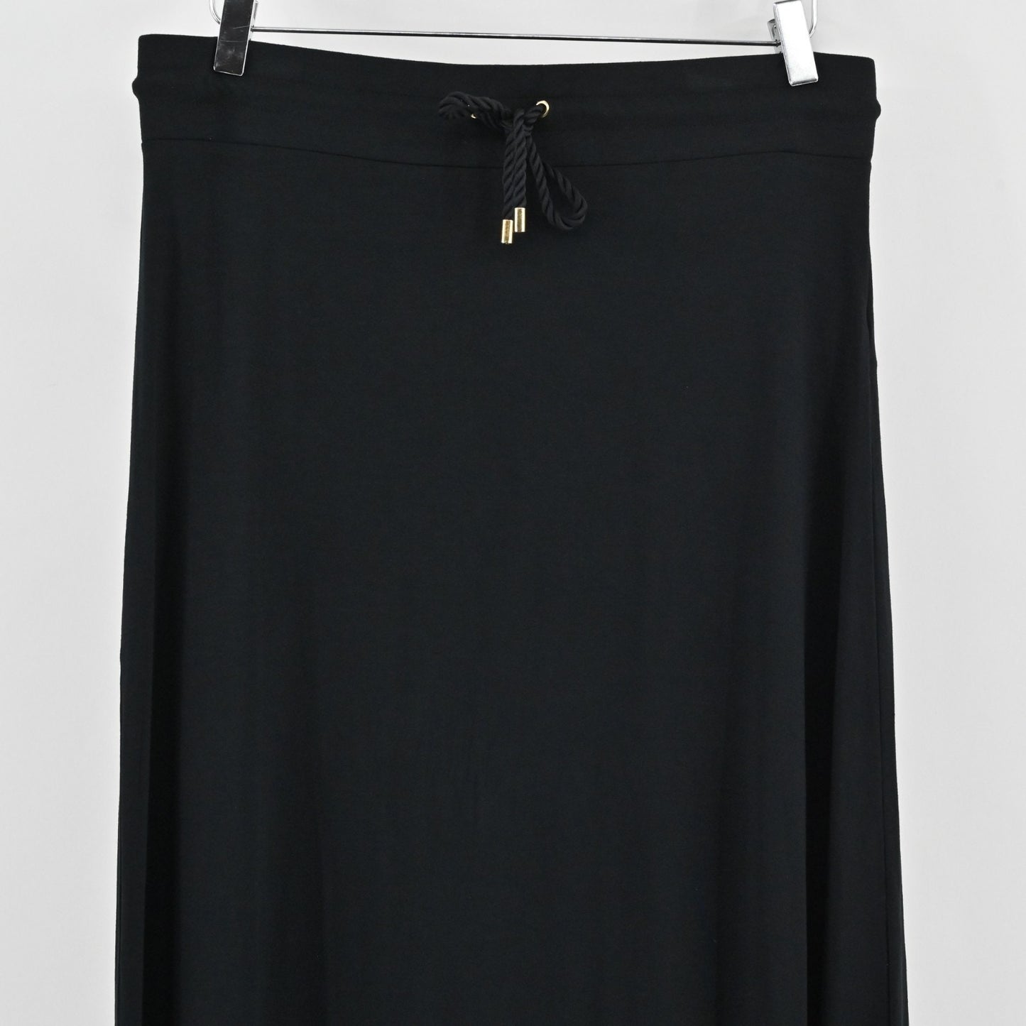Ralph Lauren Black Maxi Skirt Size M Petite Drawstring Solid Lagenlook Boho LRL