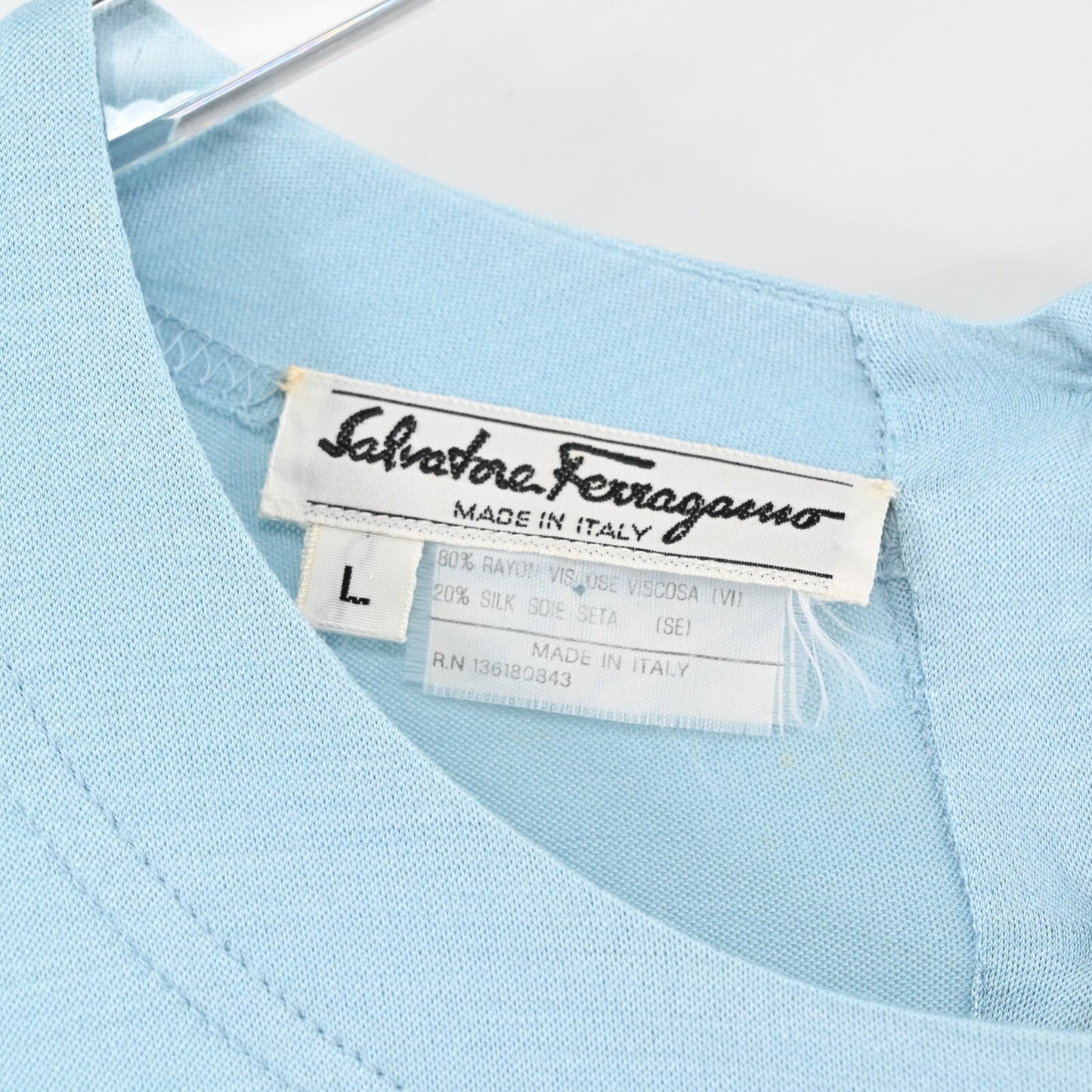 Vtg SALVATORE FERRAGAMO Top Womens Sz L Silk Blue Blouse Minimalist Quiet Luxury