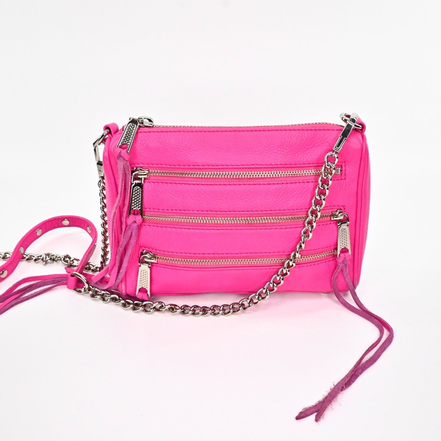 Rebecca Minkoff Mini 5 Zip Rocker Pink Crossbody Bag Leather Silver Maximalist