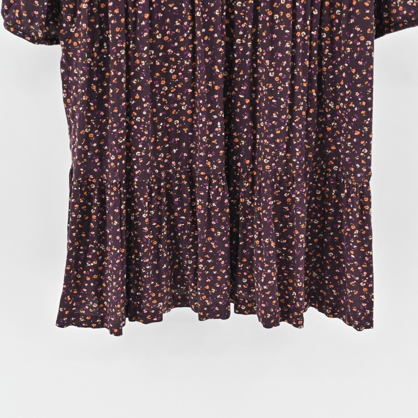 J JILL Embroidered Dress Size L Sonoma Floral Dark Fig Ditsy Boho Relaxed Swing