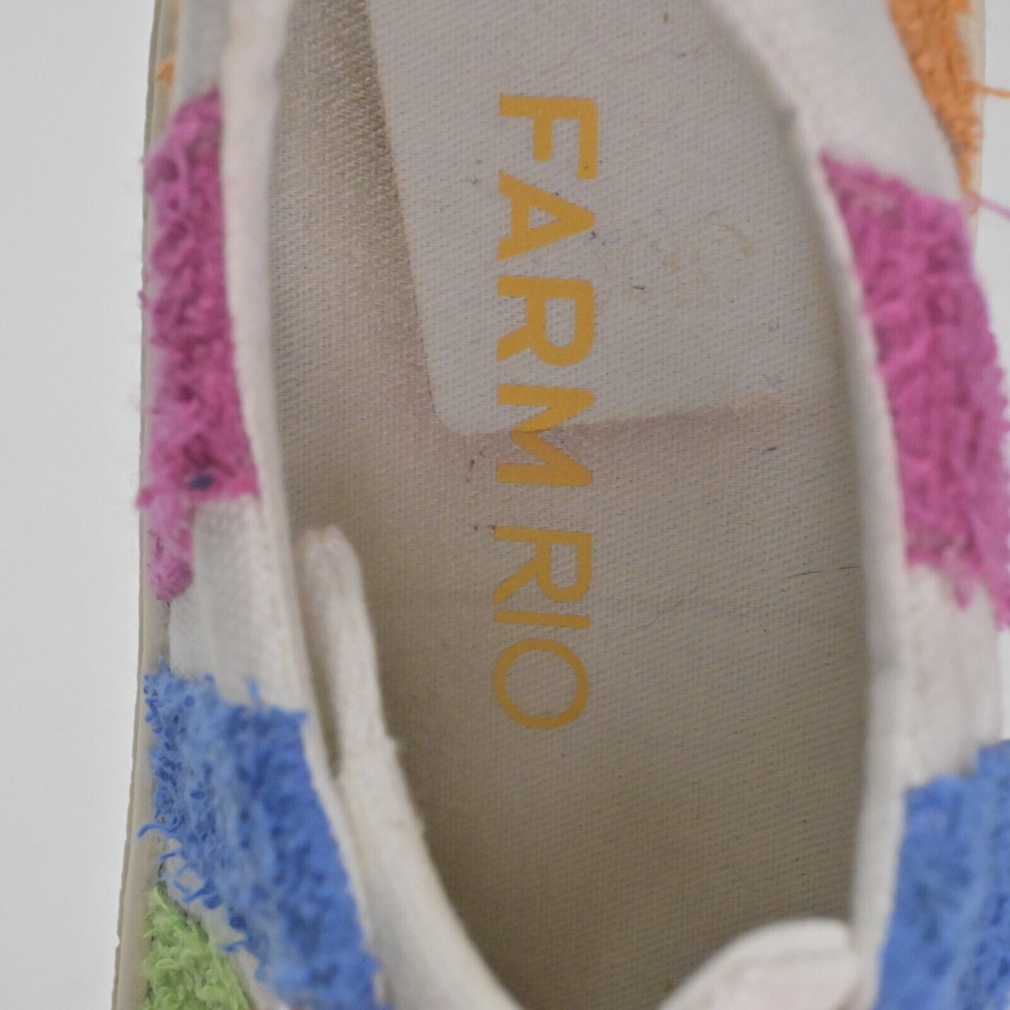 FARM RIO Rainbow Sneakers Womens Sz 7.5 Platform Shoe Pink Green Picnic Crochet