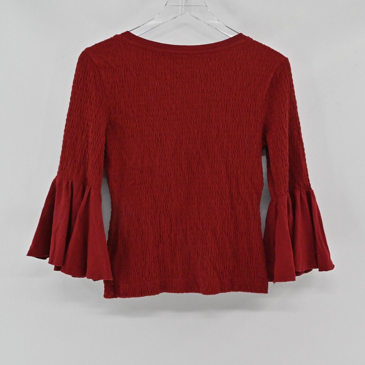 ANTHROPOLOGIE Top Womens Size S Smocked Bell Sleeve Scoop Neck Stretch Blouse