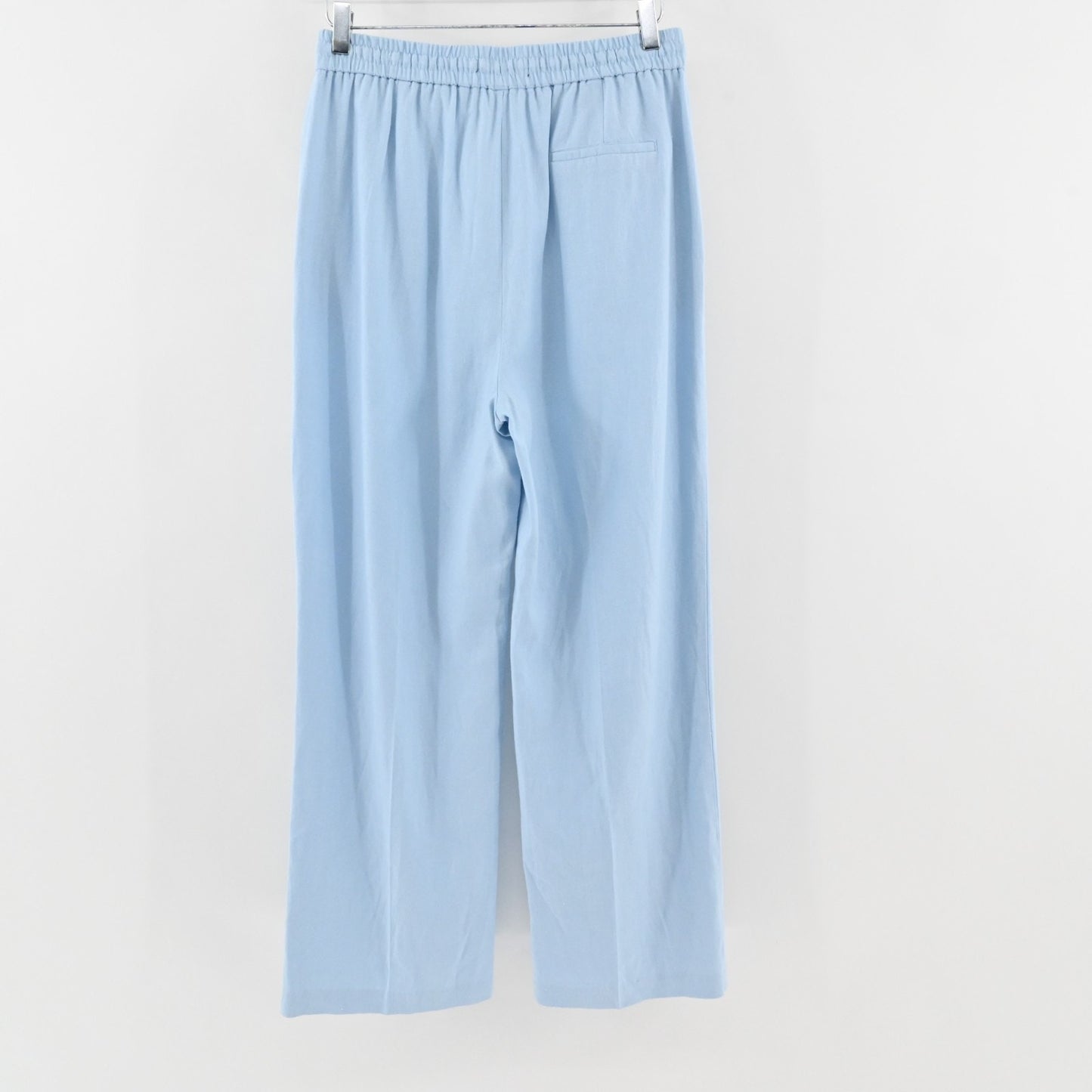 Zara Womens Blue Wide Leg Pants Size L Drawstring Waist High Rise Linen Blend