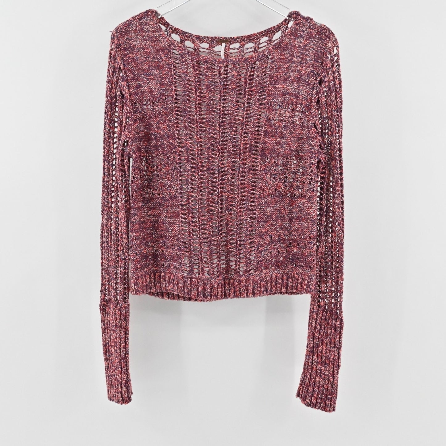 Free People Womens Goccia Open Crochet Sweater Size M Linen Blend Cropped Boho