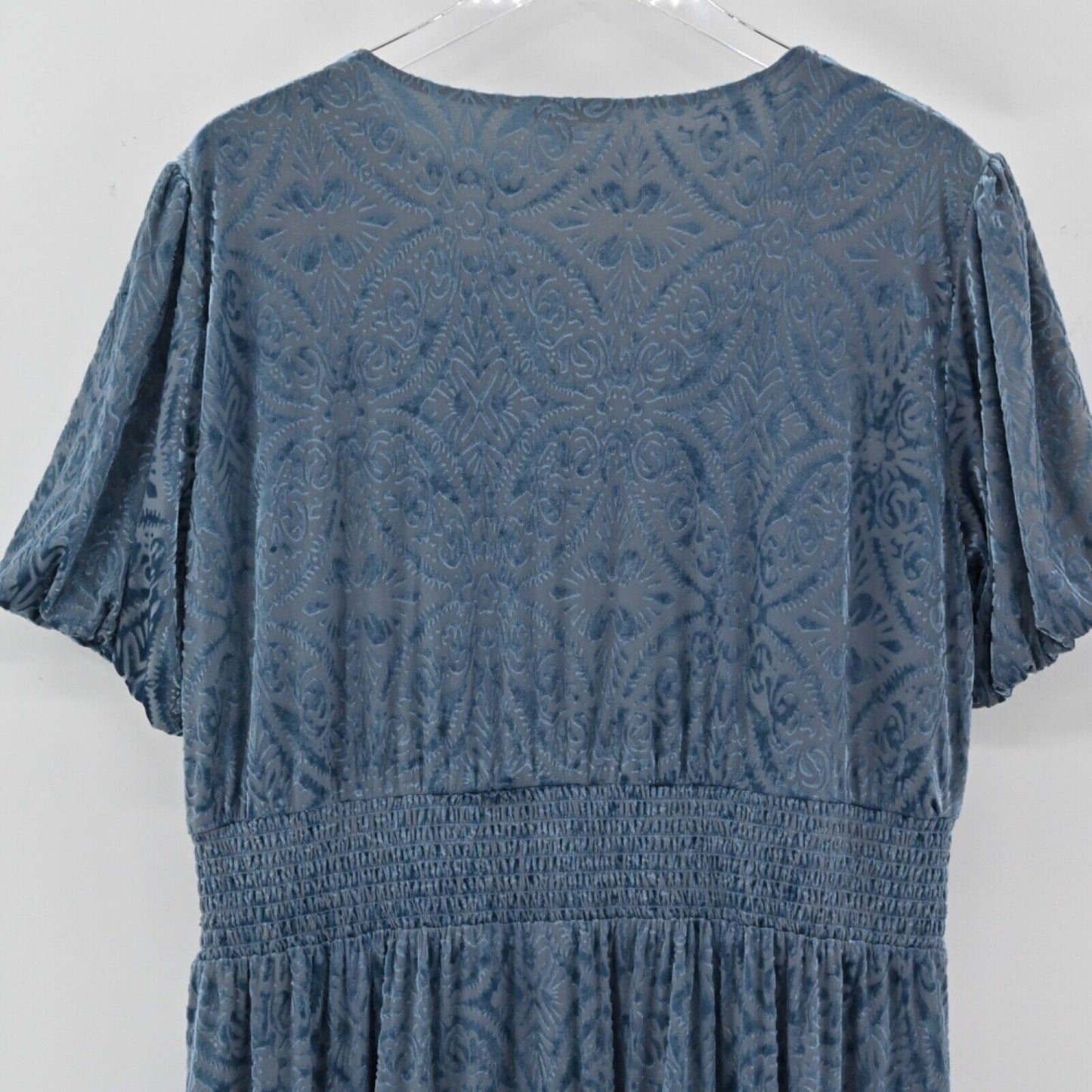 BALTIC BORN Dress Womens Sz 1XL Leslie Maxi Blue Embossed Velvet Puff Sleeve NEW